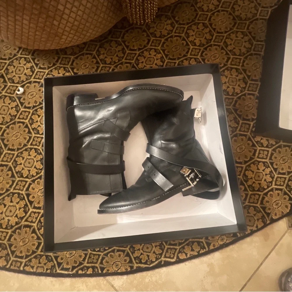 Alexander Wang Louise Smooth Calf Black Leather Straps Moto Boots Women Sz 37 - Picture 10 of 10